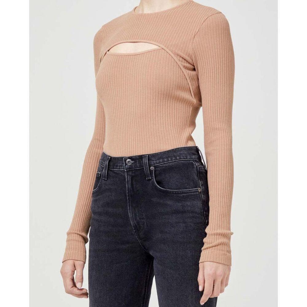 🌿 AGOLDE Lyza Cutout‎ Ribbed Long Sleeve Top – Size XL  Organic Cotton USA
